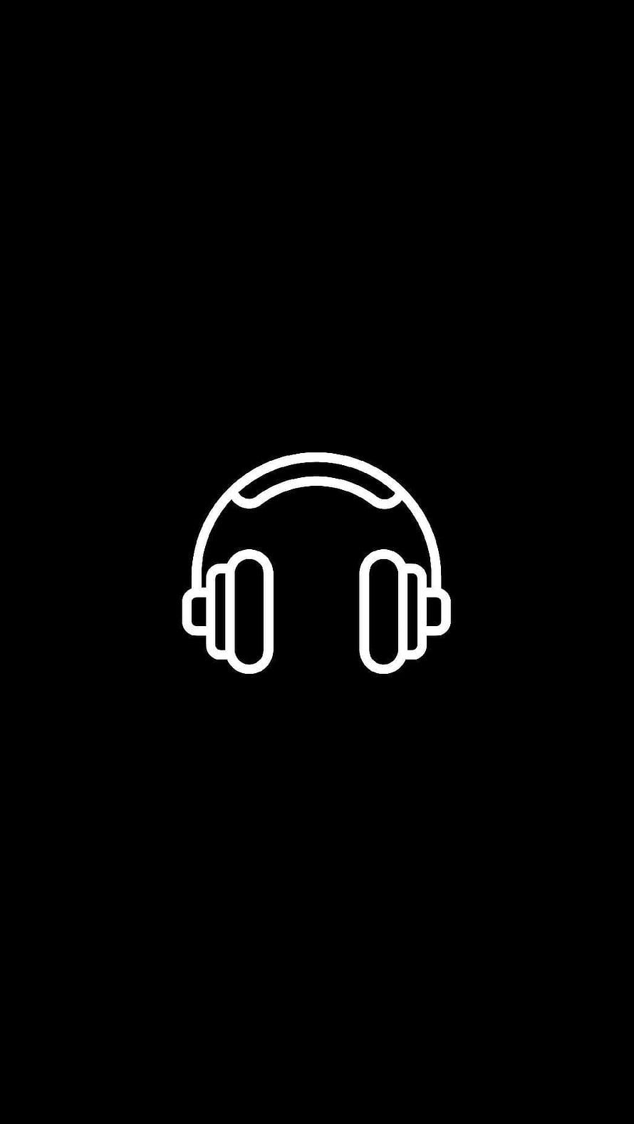 Minimalist White Headphone Line Icon on Black Background HD phone wallpaper