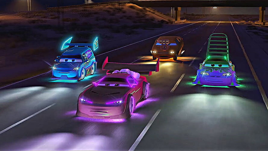 Cars Tuner Scene Animated Night Highway Race with Neon Underglow HD wallpaper
