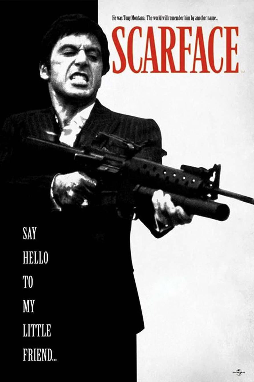 Scarface Movie Poster Featuring Tony Montana Holding an M60 Machine Gun HD phone wallpaper