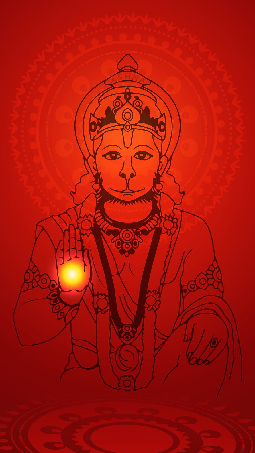 Lord Hanuman Line Art Illustration with Diya and Mandala Background HD phone wallpaper