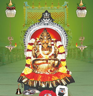 Bannari Amman Temple Deity with Ornate Garlands and Traditional Decorations HD phone wallpaper