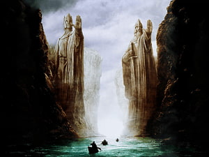 Argonath Statues Guarding the River Anduin in Middle-earth HD wallpaper