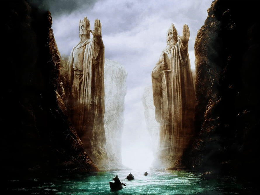 Argonath Statues Guarding the River Anduin in Middle-earth HD wallpaper
