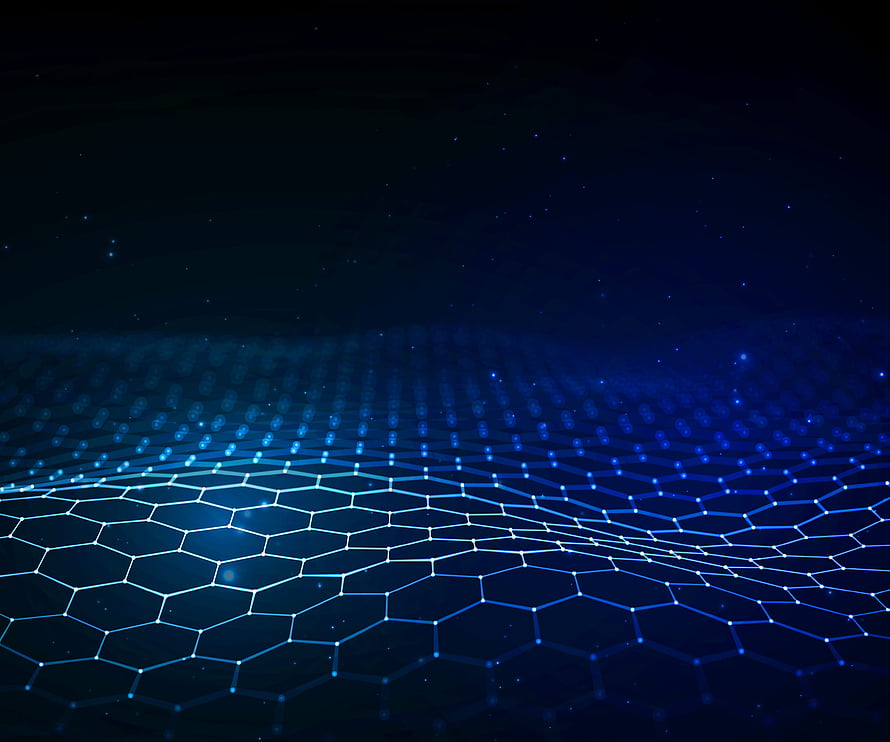 Glowing Blue Hexagonal Graphene Lattice on Dark Digital Background HD wallpaper