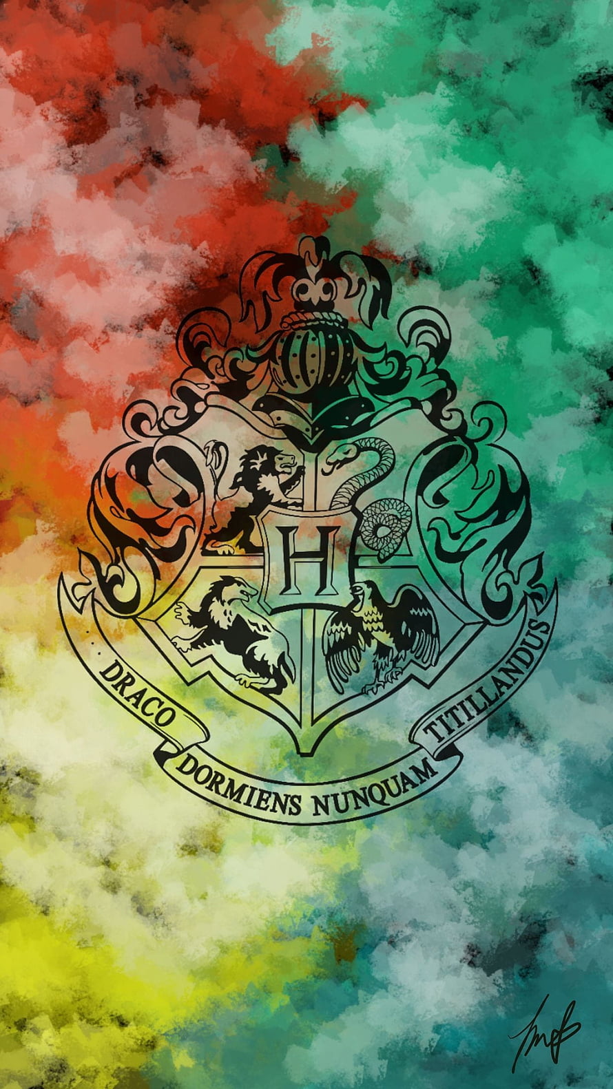 Harry Potter Hogwarts Crest Emblem on Watercolor Gradient Background HD phone wallpaper