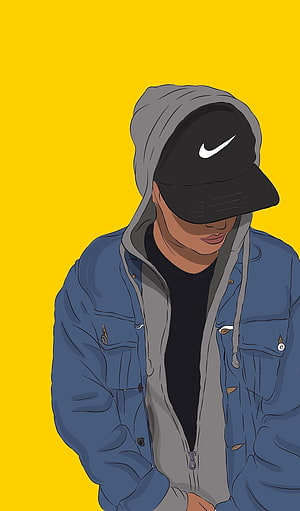 Digital Illustration of a Man in Streetwear with Nike Cap and Hoodie on Yellow Background, Pin on Anime Aesthetic, instagram dp boys HD phone wallpaper