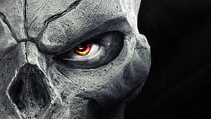 Grim Totenkopf Skull with Glowing Red Eye and Cracked Stone Texture HD wallpaper