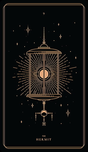 The Hermit Tarot Card Minimalist Line Art with Celestial Lantern and Starry Night Sky HD phone wallpaper