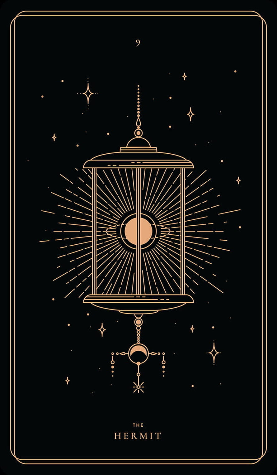The Hermit Tarot Card Minimalist Line Art with Celestial Lantern and Starry Night Sky HD phone wallpaper