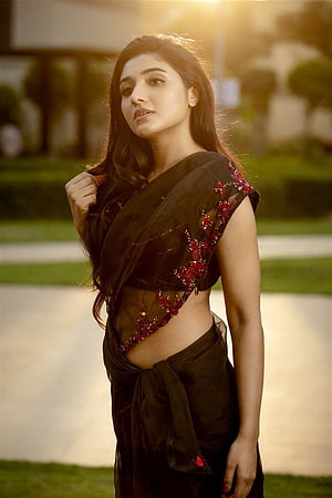 Mirna Menon in Black Embroidered Saree with Golden Hour Backlight HD phone wallpaper