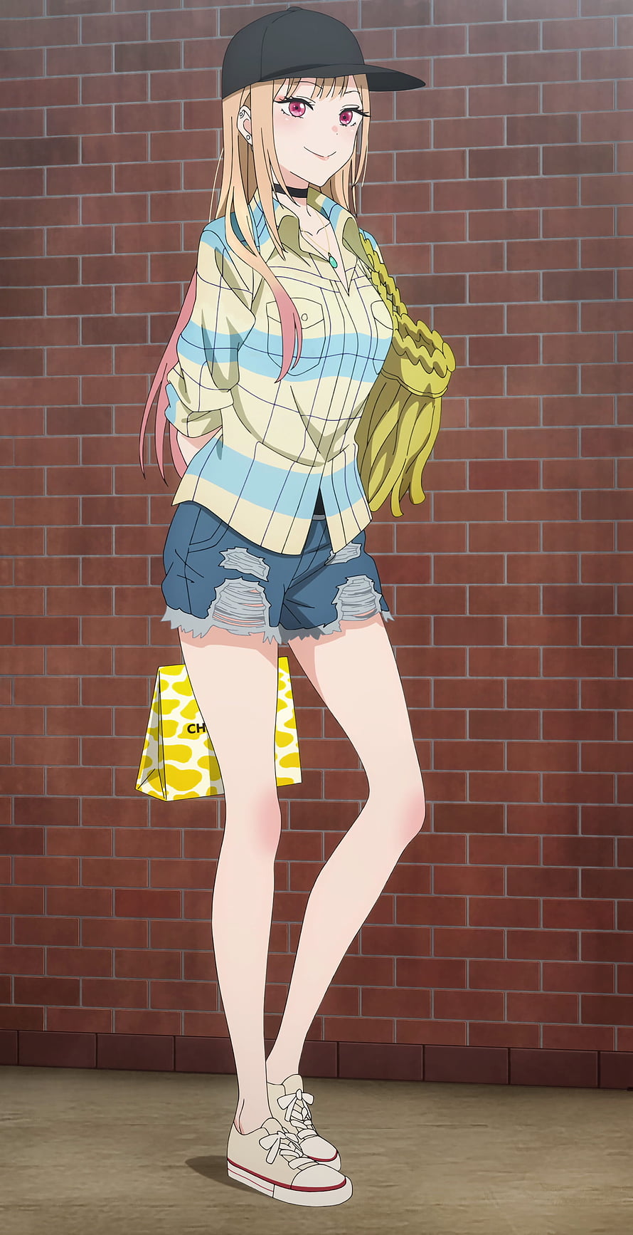 Marin Kitagawa from Sonny Boy in Casual Streetwear with Cap and Shopping Bag HD phone wallpaper