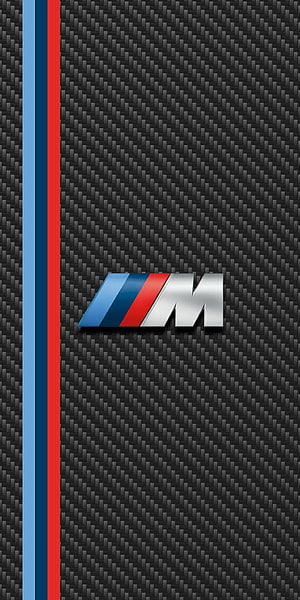BMW M Logo on Carbon Fiber Texture with Signature Racing Stripes HD phone wallpaper