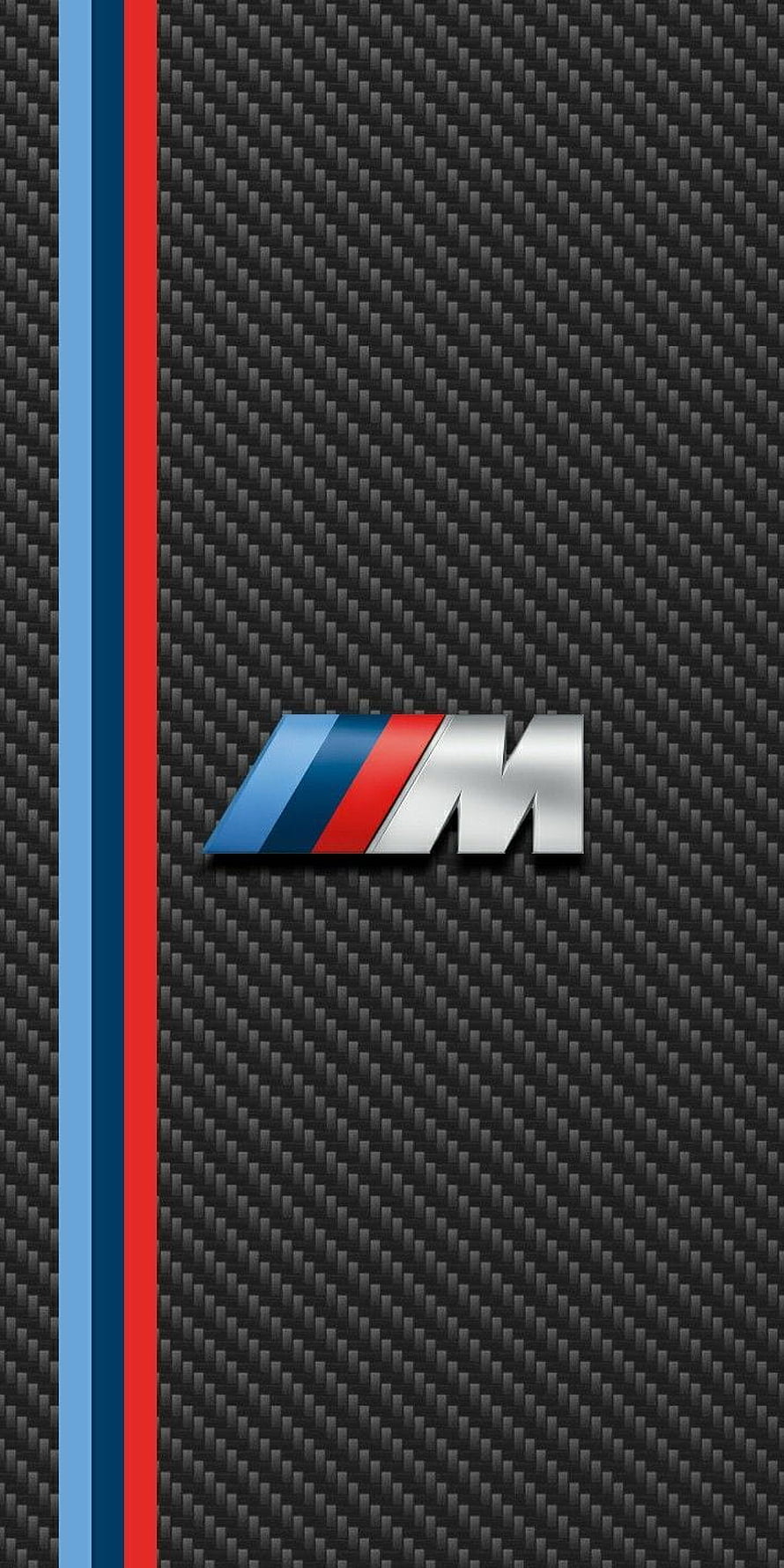 BMW M Logo on Carbon Fiber Texture with Signature Racing Stripes HD phone wallpaper