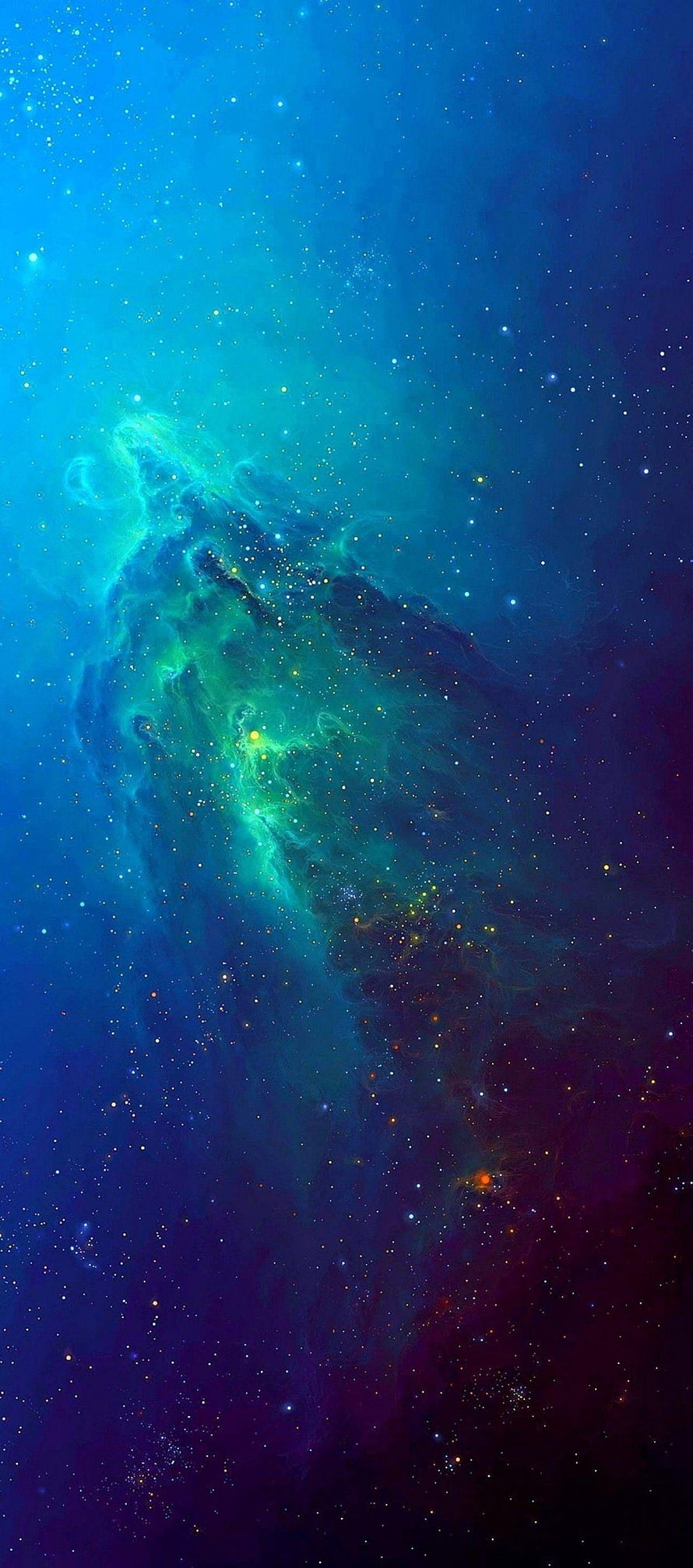 Vibrant Blue and Green Cosmic Nebula with Scattered Stars in Deep Space HD phone wallpaper