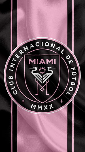 Inter Miami CF Official Club Crest on Black and Pink Striped Fabric HD phone wallpaper
