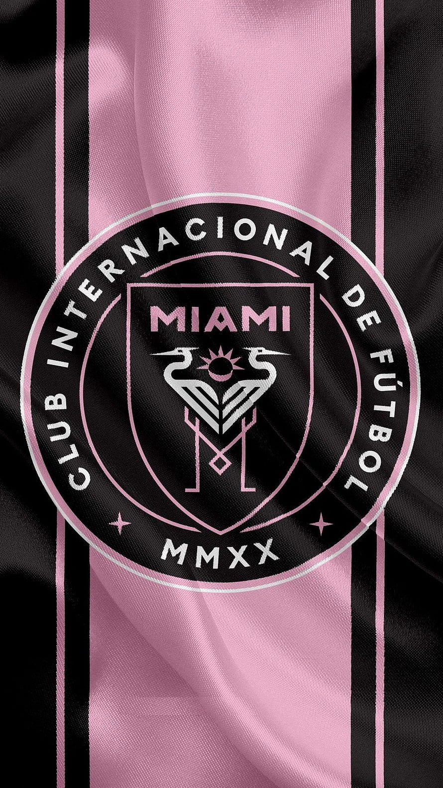Inter Miami CF Official Club Crest on Black and Pink Striped Fabric HD phone wallpaper