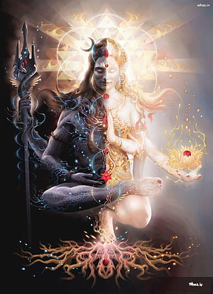 Lord Shiva Dual Nature Meditation Artwork with Trishul and Lotus HD phone wallpaper