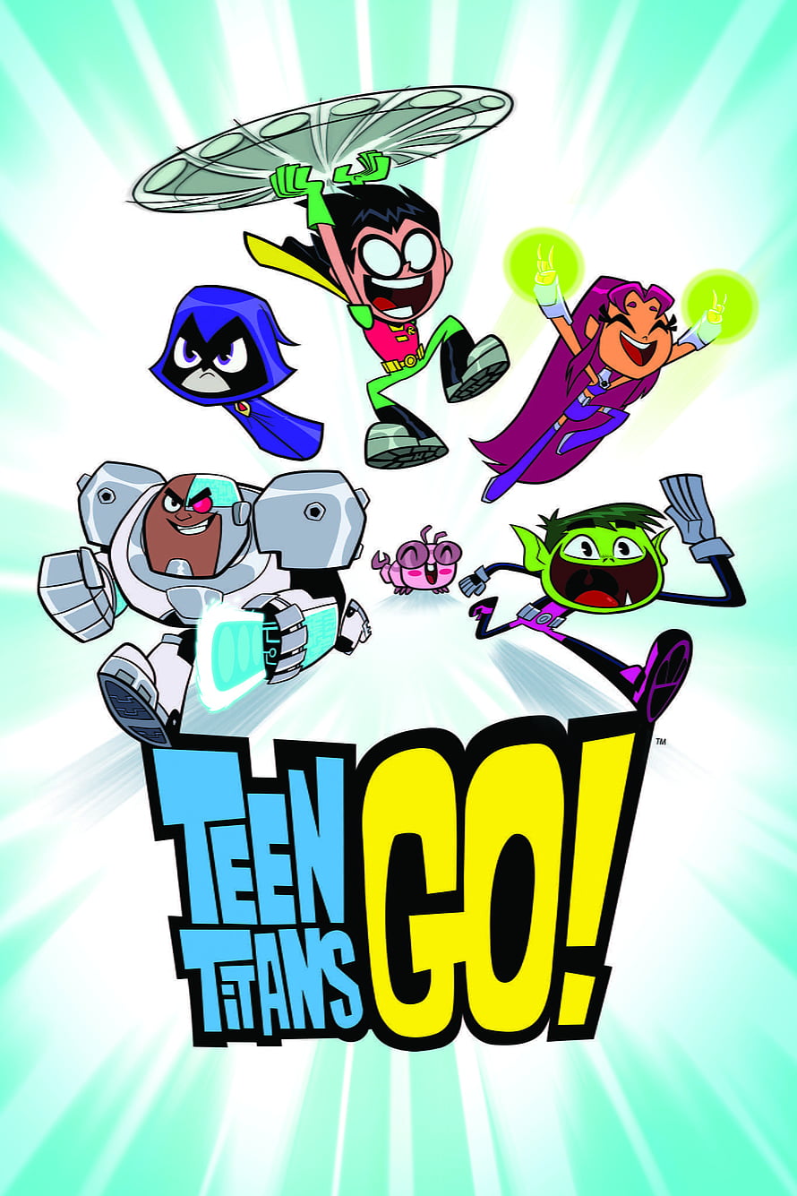 Teen Titans Go! Animated Team Poster with Robin, Starfire, Raven, Beast Boy, Cyborg, and Chimp HD phone wallpaper