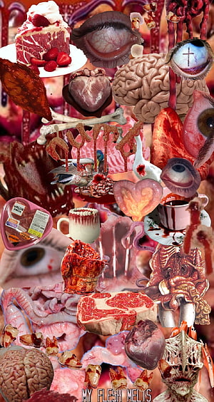 Gorecore Collage Featuring Raw Meat, Human Organs, and Disturbing Body Horror Elements HD phone wallpaper