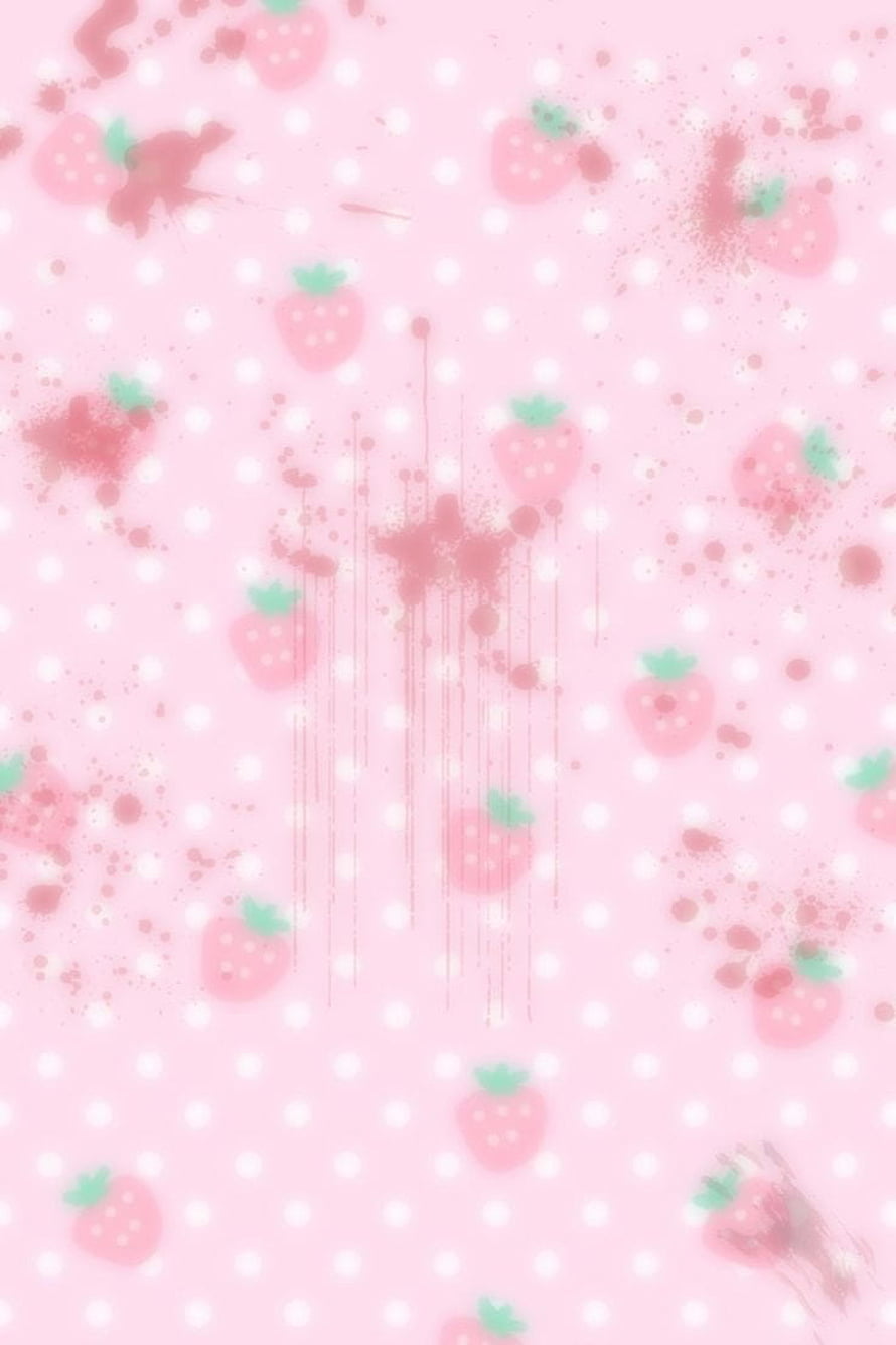 CuteCore Strawberry Pattern with Polka Dots and Watercolor Splatter on Soft Pink Background HD phone wallpaper