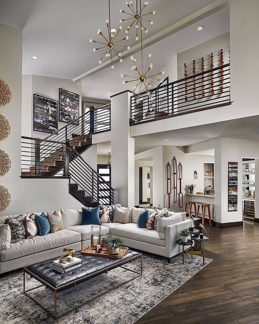 Modern Luxury Living Room With Double Height Ceiling And Statement Chandelier HD phone wallpaper