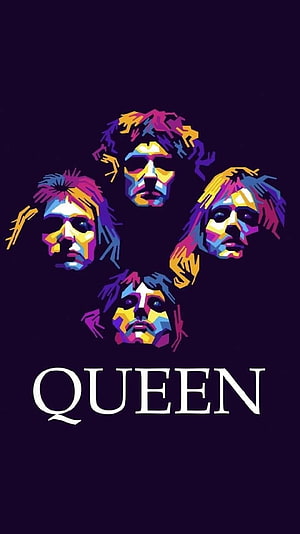 Queen Band Members Vibrant Geometric Portrait on Dark Background HD phone wallpaper