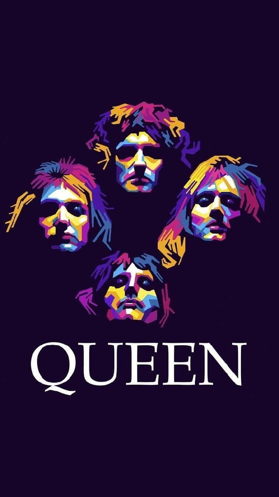 Queen Band Members Vibrant Geometric Portrait on Dark Background HD phone wallpaper