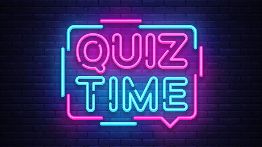 Neon Quiz Time Sign on Dark Brick Wall with Pink and Cyan Glow HD wallpaper