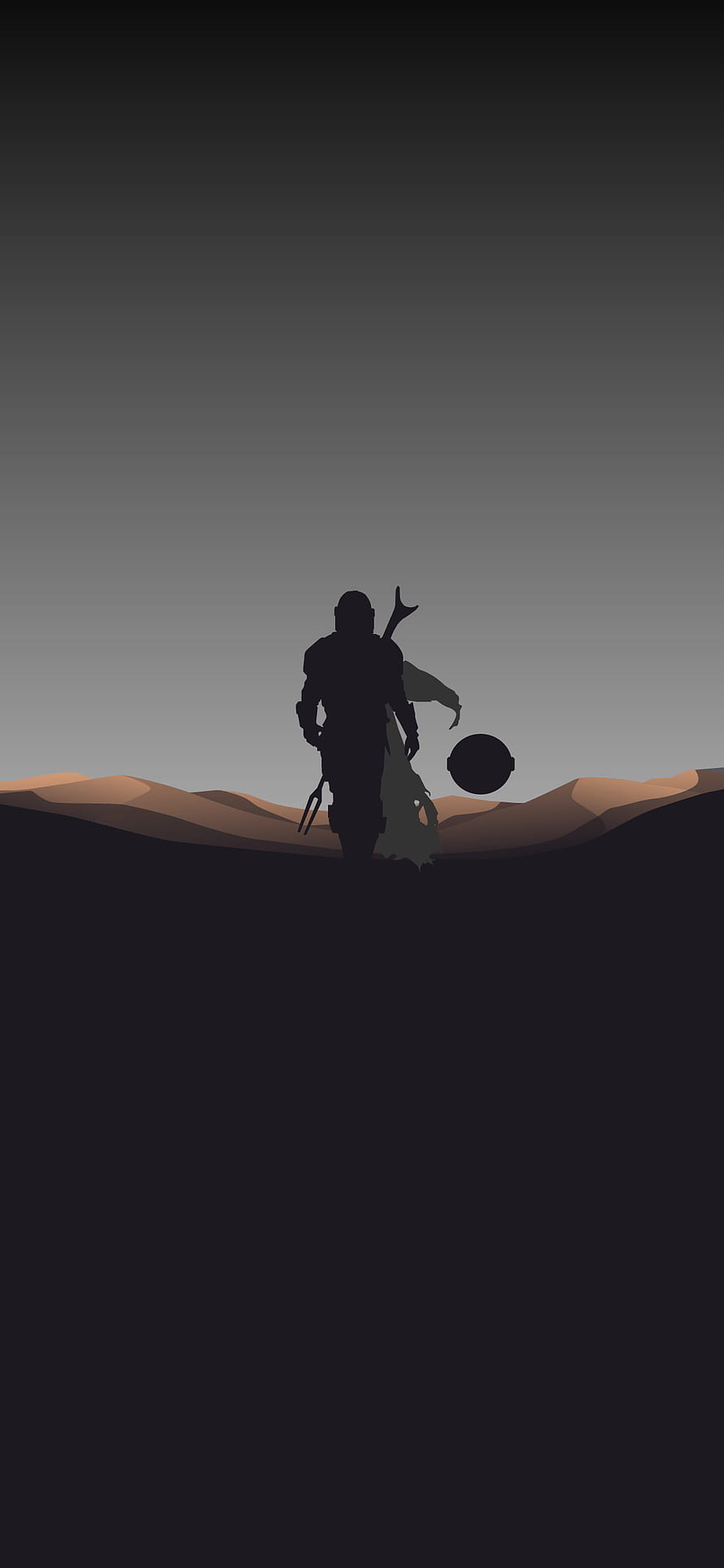 The Mandalorian Minimalist Silhouette Walking Through Desert Dunes at Dusk HD phone wallpaper