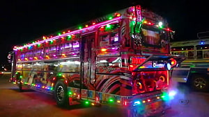 Sri Lanka Jet Liner Bus with Vibrant LED Lights at Night HD wallpaper