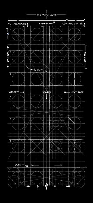 iPhone Home Screen Grid Blueprint with App Icon Layout and UI Annotations HD phone wallpaper