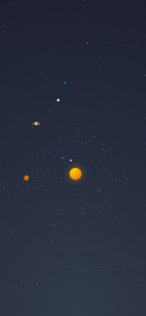 Minimalist Solar System Illustration with Planets and Starfield on Dark Background HD phone wallpaper