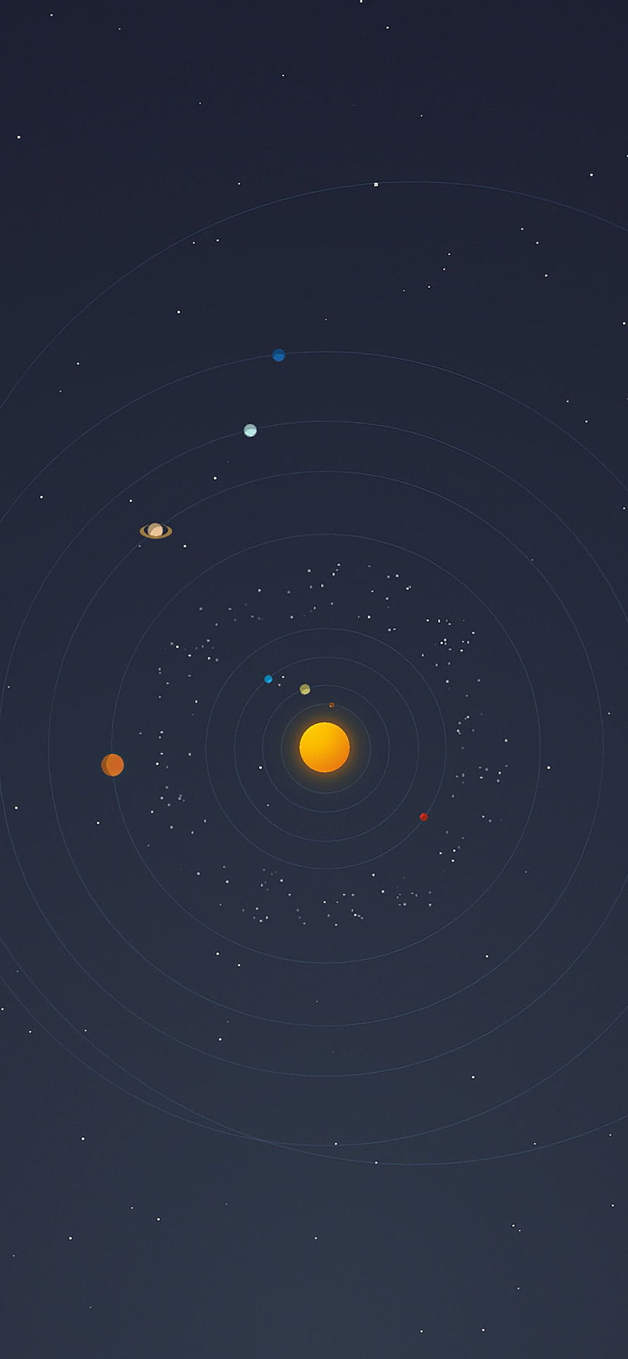 Minimalist Solar System Illustration with Planets and Starfield on Dark Background HD phone wallpaper