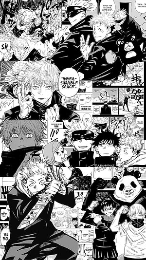 Jujutsu Kaisen Manga Panel Compilation Featuring Yuji Itadori and Gojo Satoru HD phone wallpaper