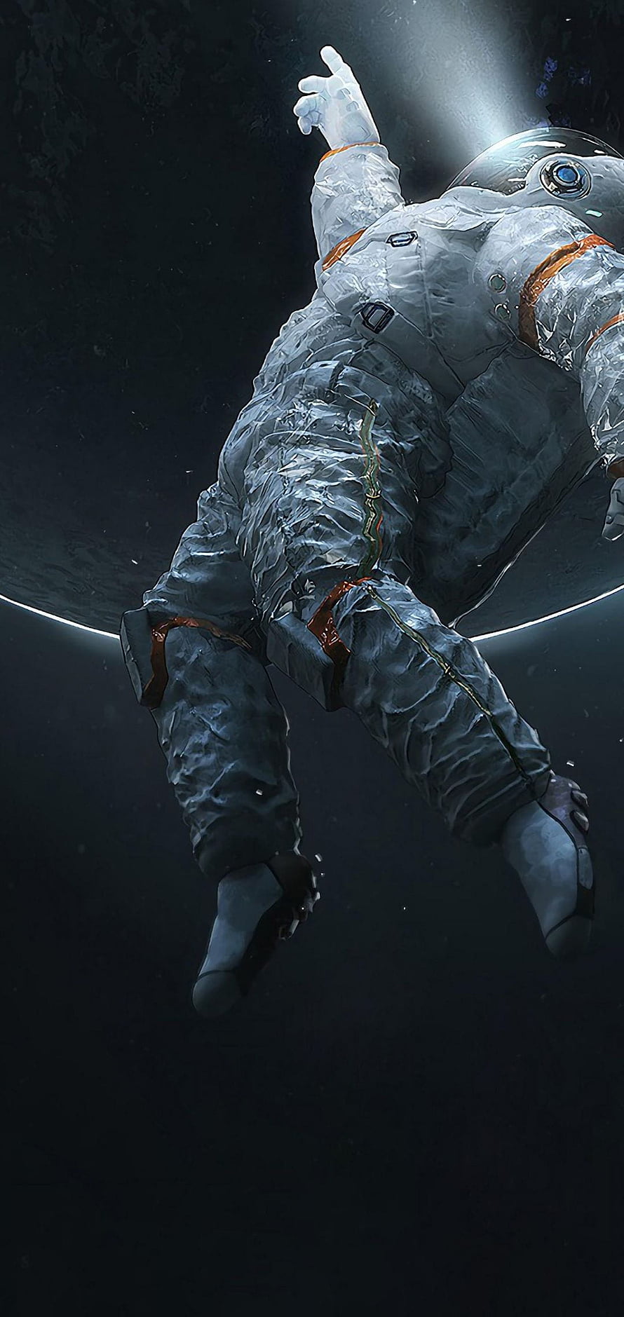 Astronaut Floating in Deep Space with Dramatic Rim Lighting and Dark Void Background HD phone wallpaper