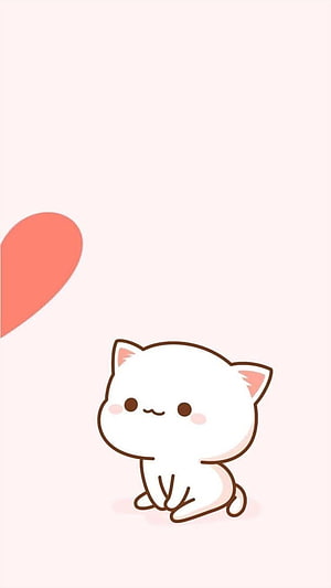 Adorable White Kitten with Pink Heart on Soft Pastel Background HD phone wallpaper