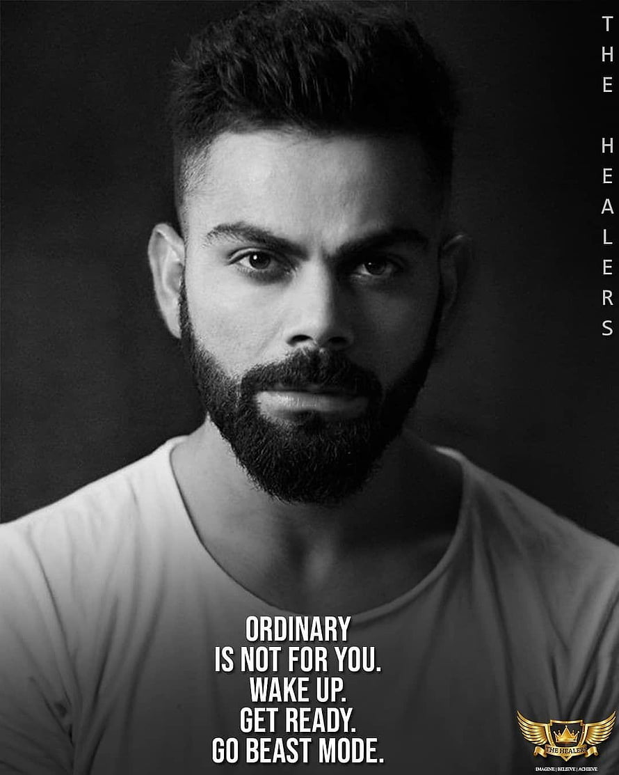 Virat Kohli Black and White Portrait with Motivational Quote HD phone wallpaper