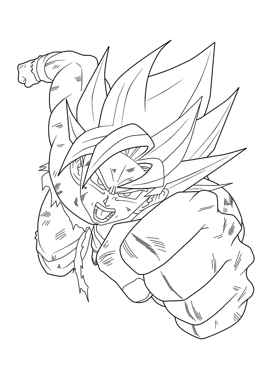 Goku Super Saiyan Line Art Drawing for Coloring and Anime Fans HD phone wallpaper
