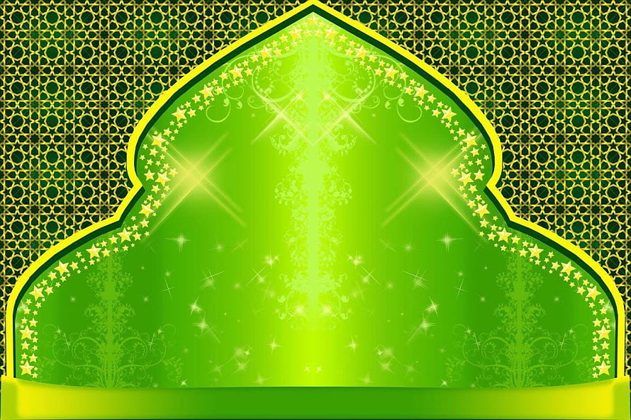 Green Islamic Arch Frame with Gold Star Border and Geometric Pattern Background HD wallpaper