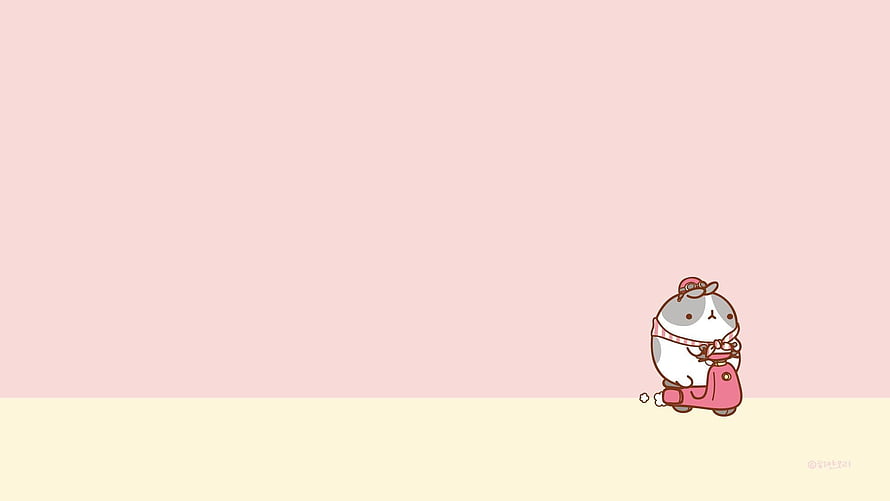Cute Kawaii Hamster Riding Pink Scooter on Pastel Background HD wallpaper