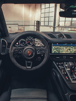 Porsche Cayenne Turbo Coupe Interior Dashboard and Steering Wheel Detail HD phone wallpaper