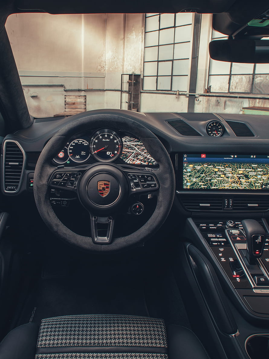 Porsche Cayenne Turbo Coupe Interior Dashboard and Steering Wheel Detail HD phone wallpaper
