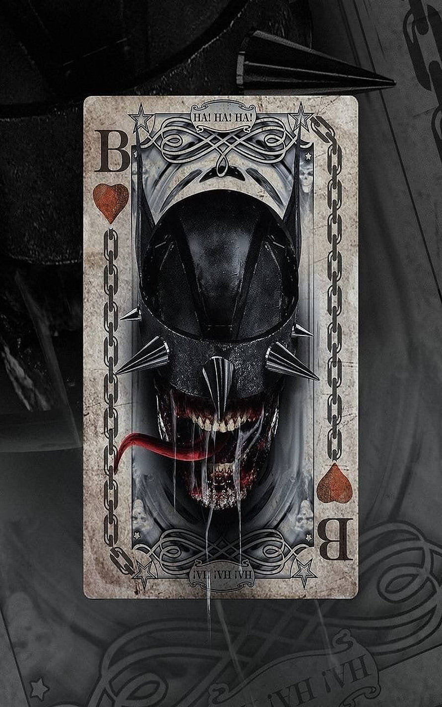 The Batman Who Laughs Joker Playing Card Artwork with Spiked Cowl and Chains HD phone wallpaper