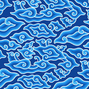 Mega Mendung Batik Pattern with Swirling Cloud Motifs in Blue Tones HD phone wallpaper