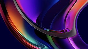 Iridescent 3D Abstract Waves with Glossy Metallic Curves on Dark Background HD wallpaper