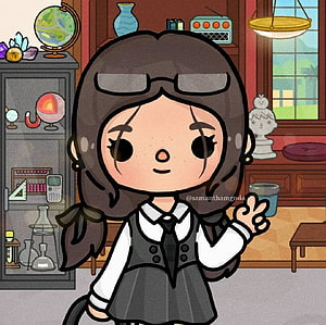 Cute Toca Boca Character in School Uniform with Glasses in Cozy Classroom Setting HD wallpaper