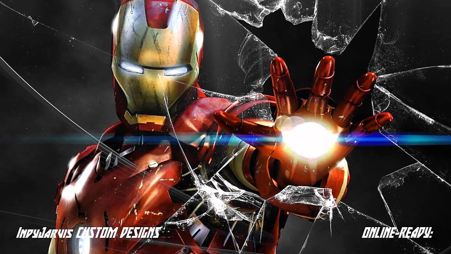 Iron Man Breaking Through Shattered Glass with Repulsor Blast HD wallpaper