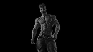 Gigachad Muscular Male Figure in Black and White Digital Art HD wallpaper