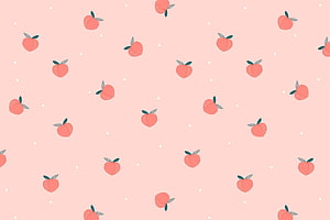 Cute Kawaii Peach Pattern on Soft Pink Background with White Dots HD wallpaper
