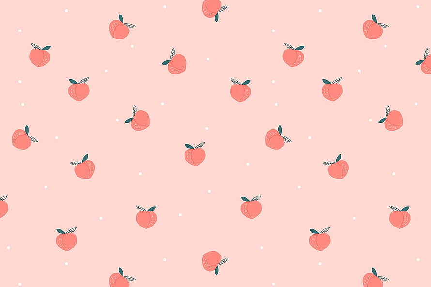 Cute Kawaii Peach Pattern on Soft Pink Background with White Dots HD wallpaper